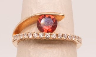 LADIES 14KYG GARNET AND DIAMOND RING