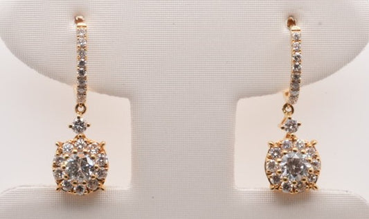 LADIES 18K YG DROP DIAMOND EARRINGS 1.37CTW SI1/GH