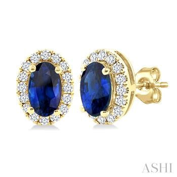 10K WG OVAL HALO AQUA MARINE EARRINGS 0.13CTW