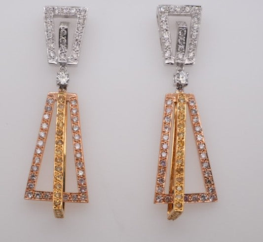 14K YG TRI-COLOR DIAMOND DROP EARRINGS