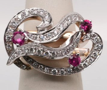 14K YG/WG 1.10 CT DIAMOND .40 RUBY DIAMOND RING