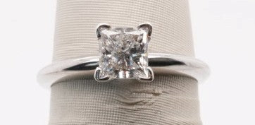 14K WG PRINCESS SOLITAIRE 0.90CTW SI1/F