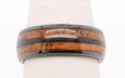 STEEL REVOLT DOMED CERAMIC 8MM CIGAR LEAF INLAY SIZE 9.5