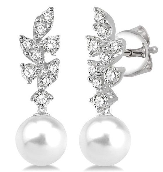 14KW PEARL & DIA .30CTW DANGLE EARRINGS