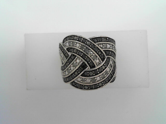 ESTATE SILVER RING WITH BLACK & WHITE DIAMONDS
