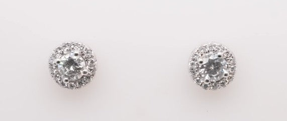 LADIES 18K WG STUDS WITH HALO RD CTRS = 0.85CTW HALOS = 0.30CTW