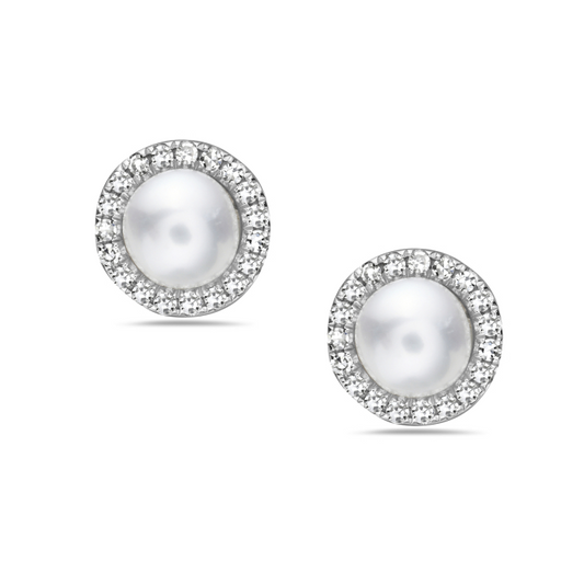 14KW PEARL & DIAMOND HALO STUDS