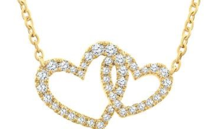 10K YELLOW GOLD DOUBLE HEART PENDANT DIAMONDS 0.25CTW