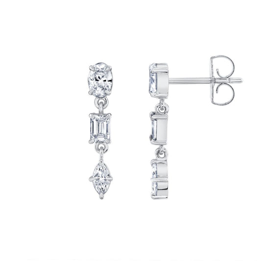 Michael M Montage 3 Stone Drop Earrings 18K WG 1.20CTW