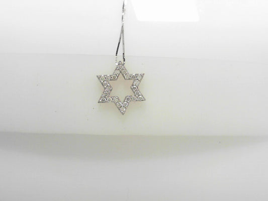 14K WHITE GOLD JEWISH STAR PENDANT 0.34CTW