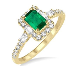 14K YELLOW GOLD EMERALD RING WITH 0.45CTW DIAMONDS