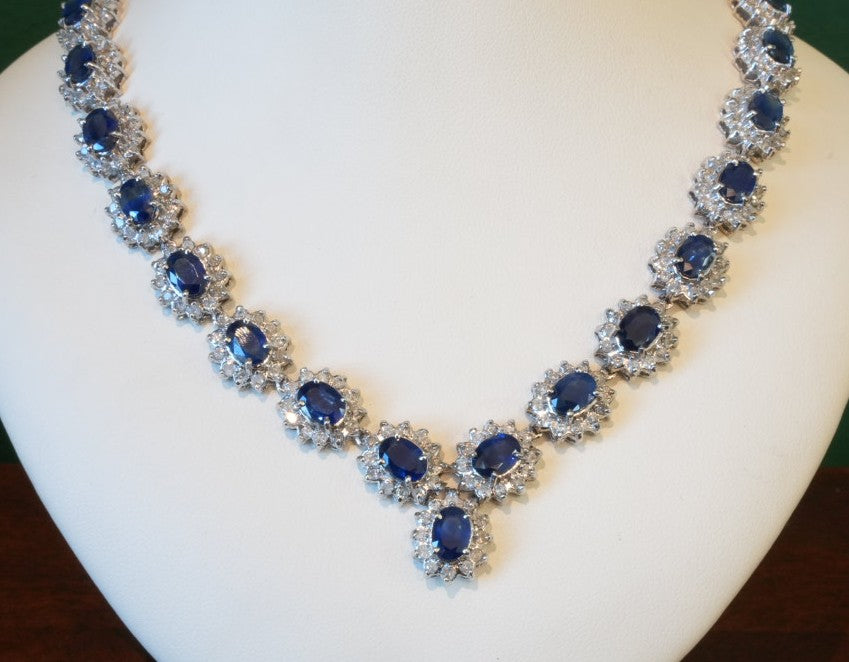 ESTATE 18KW 8.00 CTW DIA 24.75 CTW SAPP NECKLACE