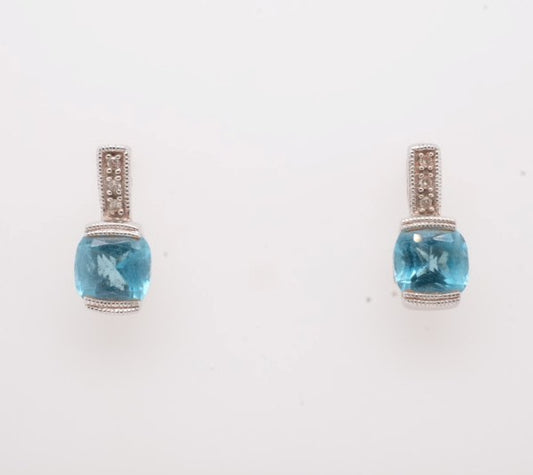 ESTATE LADIES 18K YG DIAMOND AND SAPPHIRE EARRINGS