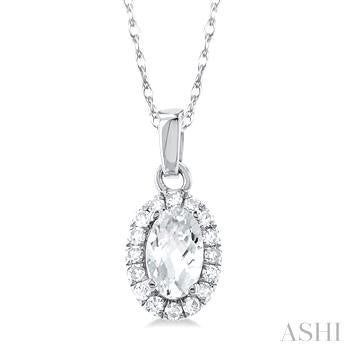 10K WG OVAL HALO WHITE TOPAZ NECKLACE 0.07CTW