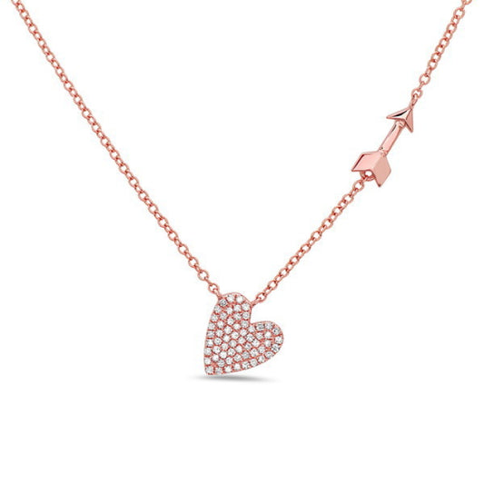 LADIES 14KRG HEART & ARROW NECKLACE D=0.13CTW
