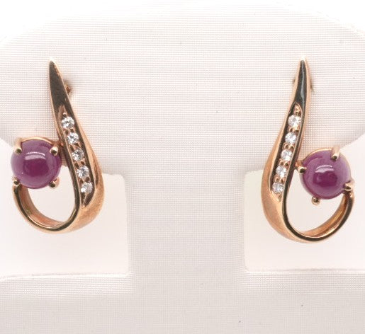 LDS 14KYG RUBY CAB DROP EARRINGS