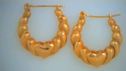 ESTATE 14K YG HEART HOOP EARRINGS