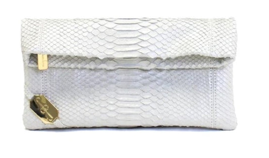FOLD CLUTCH - PYTHON WHITE