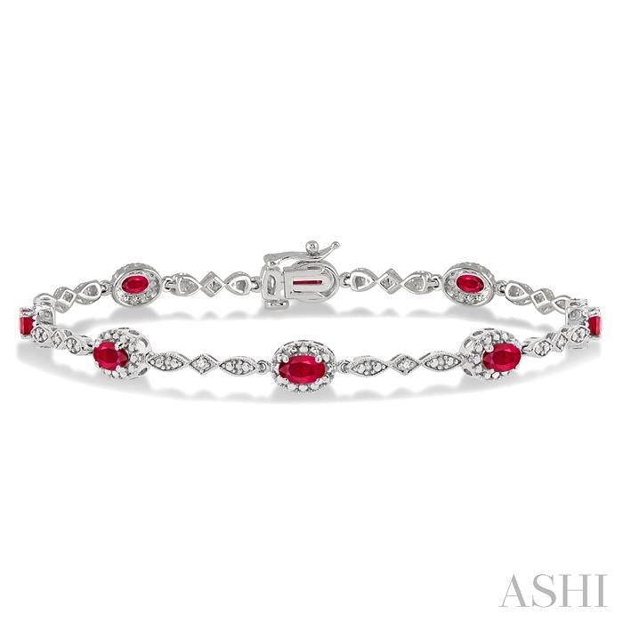 14KT WG RUBY & DIA .05CTW BRACELET