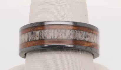 STEEL REVOLT CERAMIC 8MM INLAID CIGAR LEAF ANTLER CENTER SIZE 11