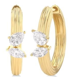 14K YELLOW GOLD RIBBED HOOPS DIAMONDS 0.40CTW