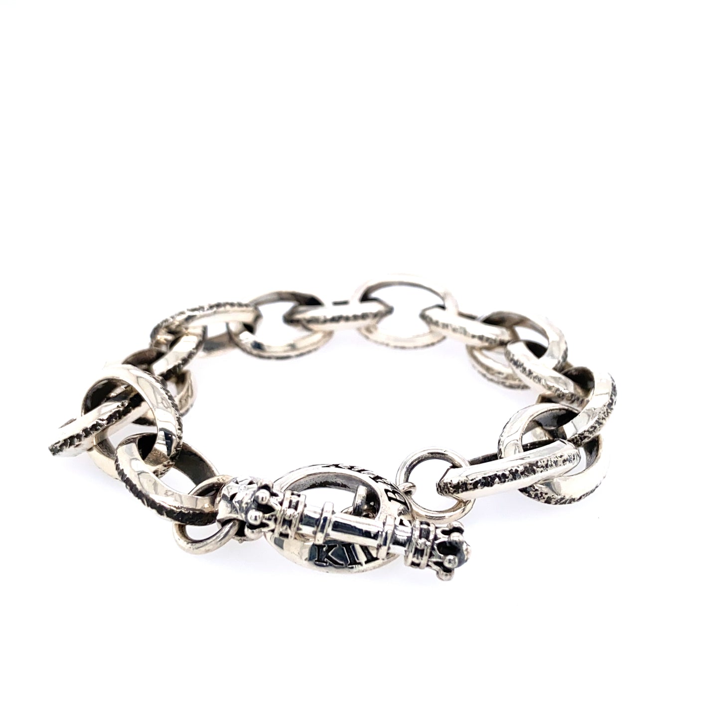 925 KING BABY LARGE BEVELED LINK BRACELET W/ T-BAR TOGGLE 8.75 IN.