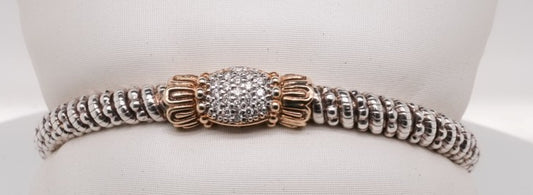 VAHAN 14K YG/SS 0.14 CTW MOIRE BEADING 4 MM BRACELET MADE IN USA