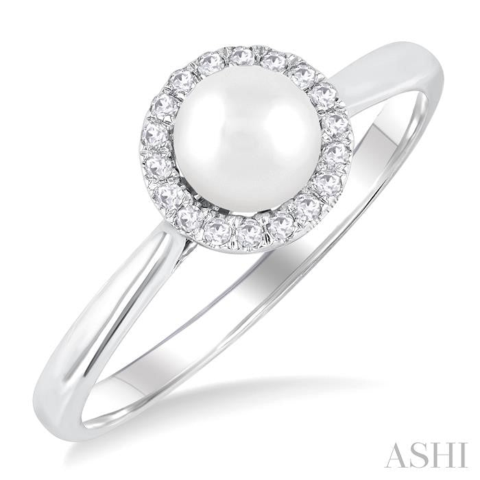 10K WG PEARL AND DIAMOND 1/20CTW HALO RING