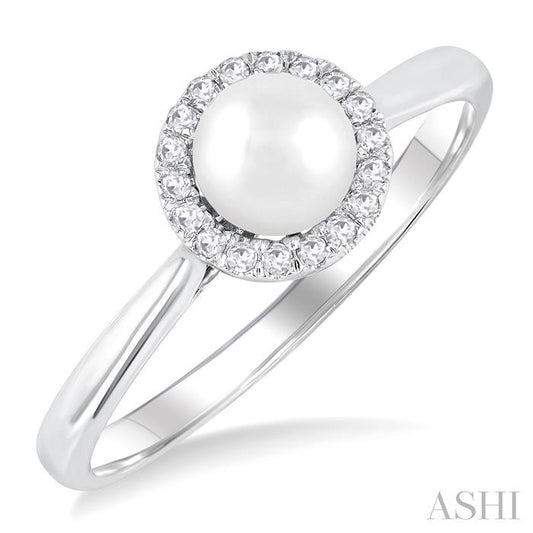 10K WG PEARL AND DIAMOND 1/20CTW HALO RING