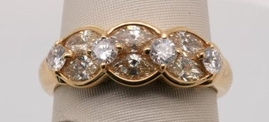 18K YG MARQUISE AND ROUND DIAMOND BAND 1.25CTW VS1 4.9GRMS