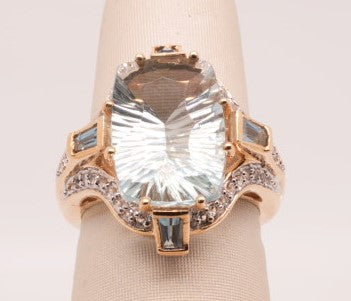 LADIES 14K FANTASY CUT GREEN AMYTHEST RING