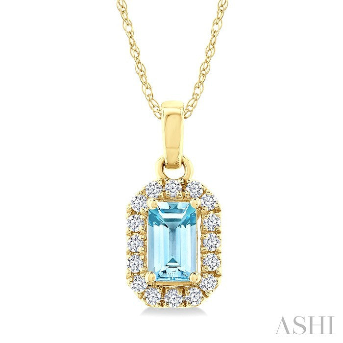 10K WG OVAL HALO AQUA MARINE EARRINGS 0.13CTW