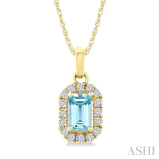 10K WG OVAL HALO AQUA MARINE EARRINGS 0.13CTW