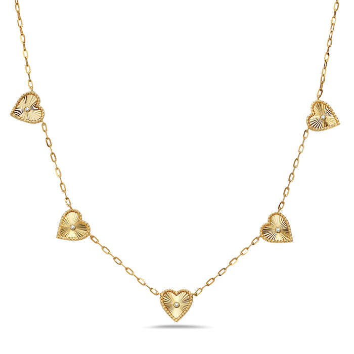 14KY GOLD & DIA HEART STATION NECKLACE .07CTW