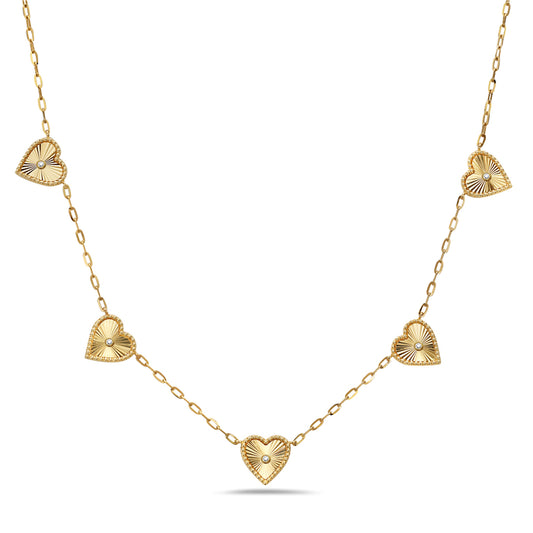 14KY GOLD & DIA HEART STATION NECKLACE .07CTW
