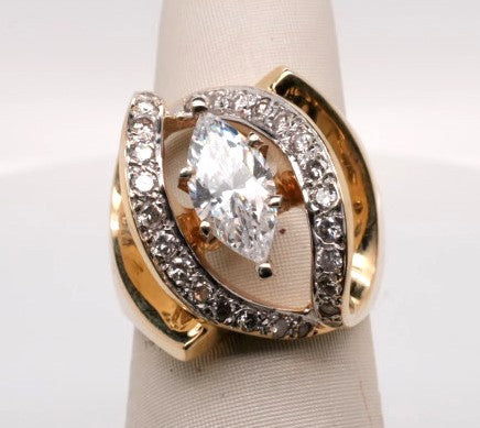 14K YG LADIES ESTATE SEMI APX 0.42CTW - FOR 1 CT MARQUISE CENTER