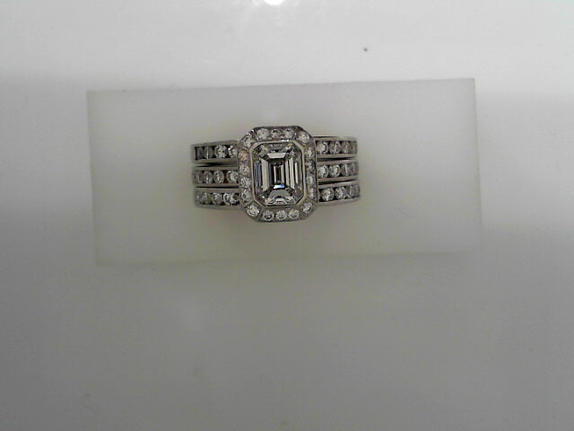 LADIES 18K WG WEDDING SET EMERALD CENTER 1.01CTW E/VVS2 GIA 16262062 W