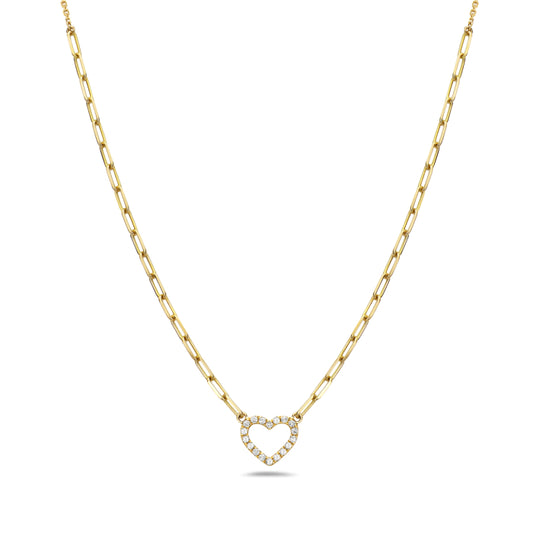 14KY DIAMOND HEART PAPERCLIP NECKLACE .14CTW