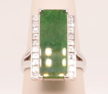 LDS PLAT RING JADE & DIA  0.92CTW