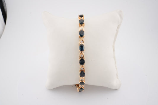 LADIES 14K YG DIAMOND & SAPPHIRE BRACELET 7.5"