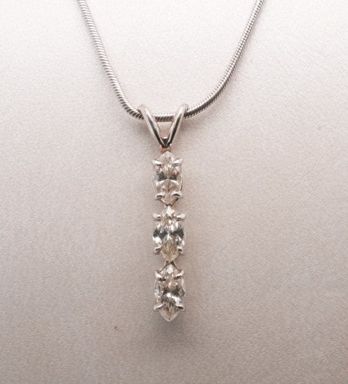 LADIES 14KW 3-STONE MARQUISE DROP PENDANT .80CTW