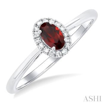 10K WG OVAL HALO GARNET RING 0.07CTW