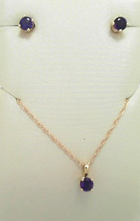 CHILDRENS 14KY AMYETHST NECKLACE & EARRING SET