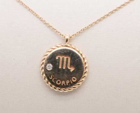 14K YELLOW GOLD SCORPIO NECKLACE D= 0.01CTW