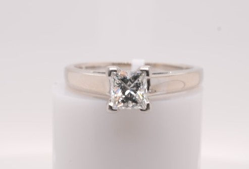 LADIES 14K WG PRINCESS SOLITAIRE PLAT HEAD H/VS1 0.71CTW LEO 46588S