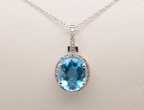 14K WG 2.5 CT BLUE TOPAZ 0.11 CT DIAMOND FASHION PENDANT