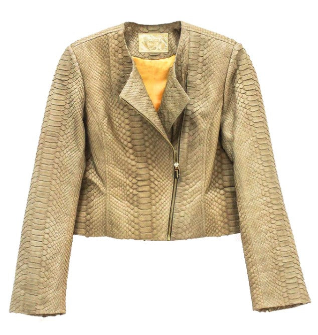 CROPPED MOTO JACKET - PYTHON GOLD