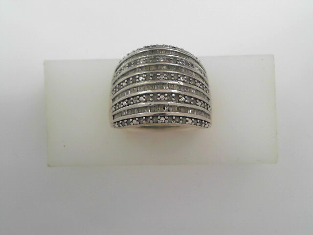 ESTATE SILVER RING WITH 9 ROWS WHITE DIAMONDS