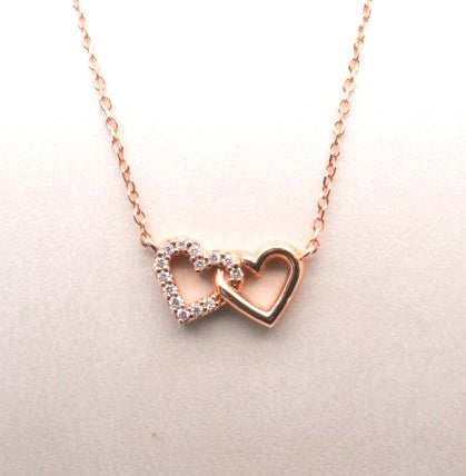 14K Rose .05 CTW Natural Diamond Petite Double Interlocking Heart 16-1