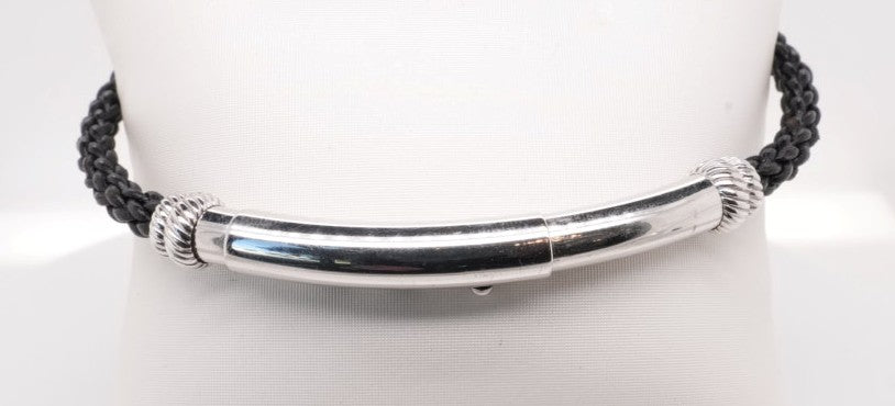 PHILLIP GAVRIEL SILVER 8.5" RHD 7MM ADJ. BLACK LEATHER BRCLT